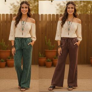 Acid Wash Fleece Palazzo Sweatpants